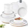 imageAmorArc Ceramic Dinnerware Set for 4  Speckled Stoneware Plates and Bowls with unglazed terracotta  Scratch Resistant Dishwasher ampamp Microwave Safe Dishes Sets 12Pcs PinkModernWhite