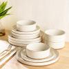 imageAmorArc Ceramic Dinnerware Set for 4  Speckled Stoneware Plates and Bowls with unglazed terracotta  Scratch Resistant Dishwasher ampamp Microwave Safe Dishes Sets 12Pcs PinkBeige Handbrush Rim