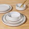 imageAmorArc Ceramic Dinnerware Set for 4  Speckled Stoneware Plates and Bowls with unglazed terracotta  Scratch Resistant Dishwasher ampamp Microwave Safe Dishes Sets 12Pcs PinkWhite Handbrush Rim