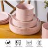 imageAmorArc Ceramic Dinnerware Set for 4  Speckled Stoneware Plates and Bowls with unglazed terracotta  Scratch Resistant Dishwasher ampamp Microwave Safe Dishes Sets 12Pcs PinkModernPink
