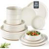 imageAmorArc Ceramic Dinnerware Set for 4  Speckled Stoneware Plates and Bowls with unglazed terracotta  Scratch Resistant Dishwasher ampamp Microwave Safe Dishes Sets 12Pcs PinkModernBeige