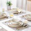 imageAmorArc Ceramic Dinnerware Set for 4  Speckled Stoneware Plates and Bowls with unglazed terracotta  Scratch Resistant Dishwasher ampamp Microwave Safe Dishes Sets 12Pcs PinkModernBeige High edge
