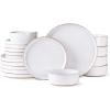 imageAmorArc Ceramic Dinnerware Set for 4  Speckled Stoneware Plates and Bowls with unglazed terracotta  Scratch Resistant Dishwasher ampamp Microwave Safe Dishes Sets 12Pcs PinkWhite Handbrush Rim