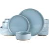 imageAmorArc Ceramic Dinnerware Set for 4  Speckled Stoneware Plates and Bowls with unglazed terracotta  Scratch Resistant Dishwasher ampamp Microwave Safe Dishes Sets 12Pcs PinkModernBlue