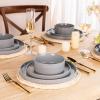 imageAmorArc Ceramic Dinnerware Set for 4  Speckled Stoneware Plates and Bowls with unglazed terracotta  Scratch Resistant Dishwasher ampamp Microwave Safe Dishes Sets 12Pcs PinkModernGray