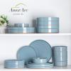 imageAmorArc Ceramic Dinnerware Set for 4  Speckled Stoneware Plates and Bowls with unglazed terracotta  Scratch Resistant Dishwasher ampamp Microwave Safe Dishes Sets 12Pcs PinkModernBlue