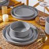 imageAmorArc Ceramic Dinnerware Set for 4  Speckled Stoneware Plates and Bowls with unglazed terracotta  Scratch Resistant Dishwasher ampamp Microwave Safe Dishes Sets 12Pcs PinkModernGray