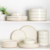 imageAmorArc Ceramic Dinnerware Set for 4  Speckled Stoneware Plates and Bowls with unglazed terracotta  Scratch Resistant Dishwasher ampamp Microwave Safe Dishes Sets 12Pcs PinkBeige Handbrush Rim
