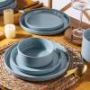 imageAmorArc Ceramic Dinnerware Set for 4  Speckled Stoneware Plates and Bowls with unglazed terracotta  Scratch Resistant Dishwasher ampamp Microwave Safe Dishes Sets 12Pcs PinkModernBlue