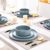 imageAmorArc Ceramic Dinnerware Set for 4  Speckled Stoneware Plates and Bowls with unglazed terracotta  Scratch Resistant Dishwasher ampamp Microwave Safe Dishes Sets 12Pcs PinkModernBlue