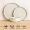 imageAmorArc Ceramic Dinnerware Set for 4  Speckled Stoneware Plates and Bowls with unglazed terracotta  Scratch Resistant Dishwasher ampamp Microwave Safe Dishes Sets 12Pcs PinkModernBeige High edge