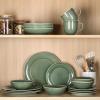 imageAmorArc Ceramic Dinnerware Sets Handmade Stoneware Reactive Glaze Plates and Bowls Set Scratch Resistant  Dishwasher ampamp Microwave Safe Dishes Set Service for 4 12pcJade Green