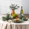 imageAmorArc Ceramic Dinnerware Sets Handmade Stoneware Reactive Glaze Plates and Bowls Set Scratch Resistant  Dishwasher ampamp Microwave Safe Dishes Set Service for 4 12pcJade Green
