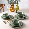 imageAmorArc Ceramic Dinnerware Sets Handmade Stoneware Reactive Glaze Plates and Bowls Set Scratch Resistant  Dishwasher ampamp Microwave Safe Dishes Set Service for 4 12pcJade Green
