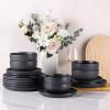 imageAmorArc Ceramic Dinnerware Sets Wavy Rim Stoneware Plates and Bowls Sets Highly Chip and Crack Resistant  Dishwasher ampamp Microwave ampamp Oven Safe Dishes set Service for 4 12pcMatte Speckled Black