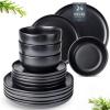 imageAmorArc Ceramic Dinnerware Sets Wavy Rim Stoneware Plates and Bowls Sets Highly Chip and Crack Resistant  Dishwasher ampamp Microwave ampamp Oven Safe Dishes set Service for 4 12pcMatte Black