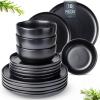 imageAmorArc Ceramic Dinnerware Sets Wavy Rim Stoneware Plates and Bowls Sets Highly Chip and Crack Resistant  Dishwasher ampamp Microwave ampamp Oven Safe Dishes set Service for 4 12pcMatte Black