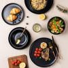 imageAmorArc Ceramic Dinnerware Sets Wavy Rim Stoneware Plates and Bowls Sets Highly Chip and Crack Resistant  Dishwasher ampamp Microwave ampamp Oven Safe Dishes set Service for 4 12pcMatte Black