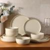 imageAmorArc Ceramic Dinnerware Sets Wavy Rim Stoneware Plates and Bowls Sets Highly Chip and Crack Resistant  Dishwasher ampamp Microwave ampamp Oven Safe Dishes set Service for 4 12pcAlmond Oil