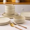 imageAmorArc Ceramic Dinnerware Sets Wavy Rim Stoneware Plates and Bowls Sets Highly Chip and Crack Resistant  Dishwasher ampamp Microwave ampamp Oven Safe Dishes set Service for 4 12pcAlmond Oil