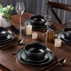 imageAmorArc Ceramic Dinnerware Sets Wavy Rim Stoneware Plates and Bowls Sets Highly Chip and Crack Resistant  Dishwasher ampamp Microwave ampamp Oven Safe Dishes set Service for 4 12pcMatte Black