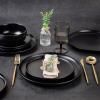 imageAmorArc Ceramic Dinnerware Sets Wavy Rim Stoneware Plates and Bowls Sets Highly Chip and Crack Resistant  Dishwasher ampamp Microwave ampamp Oven Safe Dishes set Service for 4 12pcMatte Black