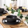 imageAmorArc Ceramic Dinnerware Sets Wavy Rim Stoneware Plates and Bowls Sets Highly Chip and Crack Resistant  Dishwasher ampamp Microwave ampamp Oven Safe Dishes set Service for 4 12pcMatte Speckled Black