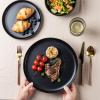 imageAmorArc Ceramic Dinnerware Sets Wavy Rim Stoneware Plates and Bowls Sets Highly Chip and Crack Resistant  Dishwasher ampamp Microwave ampamp Oven Safe Dishes set Service for 4 12pcMatte Black