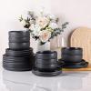 imageAmorArc Ceramic Dinnerware Sets Wavy Rim Stoneware Plates and Bowls Sets Highly Chip and Crack Resistant  Dishwasher ampamp Microwave ampamp Oven Safe Dishes set Service for 4 12pcMatte Speckled Black