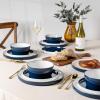 imageAmorArc Ceramic Dinnerware Sets for 4 Modern Stoneware Plates and Bowls SetsChip and Crack Resistant  Dishwasher ampamp Microwave Safe Ceramic Dishes SetService for 4 12pcCreamModernWhiteBlue