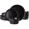 imageAmorArc Ceramic Dinnerware Sets for 4Modern Stoneware Plates and Bowls SetsChip and Crack Resistant  Dishwasher ampamp Microwave Safe Ceramic DishesService for 4 12pcBlack