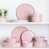 imageAmorArc Ceramic Dinnerware Sets for 4Stoneware Plates and Bowls SetsChip and Crack Resistant  Dishwasher ampamp Microwave Safe Ceramic DishesService for 4 12pcWhitePink