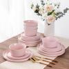 imageAmorArc Ceramic Dinnerware Sets for 4Stoneware Plates and Bowls SetsChip and Crack Resistant  Dishwasher ampamp Microwave Safe Ceramic DishesService for 4 12pcWhitePink