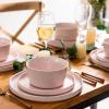 imageAmorArc Ceramic Dinnerware Sets for 4Stoneware Plates and Bowls SetsChip and Crack Resistant  Dishwasher ampamp Microwave Safe Ceramic DishesService for 4 12pcWhitePink
