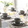 imageAmorArc Ceramic Dinnerware Sets for 4Stoneware Plates and Bowls SetsChip and Crack Resistant  Dishwasher ampamp Microwave Safe Ceramic DishesService for 4 12pcWhiteGray