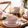imageAmorArc Ceramic Dinnerware Sets for 4Stoneware Plates and Bowls SetsChip and Crack Resistant  Dishwasher ampamp Microwave Safe Ceramic DishesService for 4 12pcWhitePink