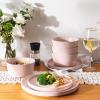 imageAmorArc Ceramic Dinnerware Sets for 4Stoneware Plates and Bowls SetsChip and Crack Resistant  Dishwasher ampamp Microwave Safe Ceramic DishesService for 4 12pcWhitePink