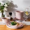 imageAmorArc Ceramic Dinnerware Sets for 4Stoneware Plates and Bowls SetsChip and Crack Resistant  Dishwasher ampamp Microwave Safe Ceramic DishesService for 4 12pcWhitePink