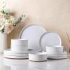 imageAmorArc Ceramic Dinnerware Set for 4  Speckled Stoneware Plates and Bowls with unglazed terracotta  Scratch Resistant Dishwasher ampamp Microwave Safe Dishes Sets 12Pcs PinkModernWhite
