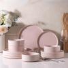 imageAmorArc Ceramic Dinnerware Set for 4  Speckled Stoneware Plates and Bowls with unglazed terracotta  Scratch Resistant Dishwasher ampamp Microwave Safe Dishes Sets 12Pcs PinkModernPink
