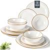 imageAmorArc Ceramic Dinnerware Sets Handmade Stoneware Reactive Glaze Plates and Bowls Set Scratch Resistant  Dishwasher ampamp Microwave Safe Dishes Set Service for 4 12pcReactive White