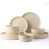 imageAmorArc Ceramic Dinnerware Sets Wavy Rim Stoneware Plates and Bowls Sets Highly Chip and Crack Resistant  Dishwasher ampamp Microwave ampamp Oven Safe Dishes set Service for 4 12pcAlmond Oil