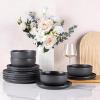 imageAmorArc Ceramic Dinnerware Sets Wavy Rim Stoneware Plates and Bowls Sets Highly Chip and Crack Resistant  Dishwasher ampamp Microwave ampamp Oven Safe Dishes set Service for 4 12pcMatte Speckled Black