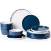 imageAmorArc Ceramic Dinnerware Sets for 4 Modern Stoneware Plates and Bowls SetsChip and Crack Resistant  Dishwasher ampamp Microwave Safe Ceramic Dishes SetService for 4 12pcCreamModernWhiteBlue