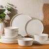imageAmorArc Ceramic Dinnerware Sets for 4Stoneware Plates and Bowls SetsChip and Crack Resistant  Dishwasher ampamp Microwave Safe Ceramic DishesService for 4 12pcWhiteCream