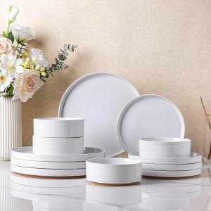 imageAmorArc Ceramic Dinnerware Set for 4  Speckled Stoneware Plates and Bowls with unglazed terracotta  Scratch Resistant Dishwasher ampamp Microwave Safe Dishes Sets 12Pcs PinkModernWhite