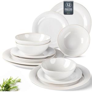 imageAmorArc Ceramic Dinnerware Sets Handmade Stoneware Reactive Glaze Plates and Bowls Set Scratch Resistant  Dishwasher ampamp Microwave Safe Dishes Set Service for 4 12pcReactive Color