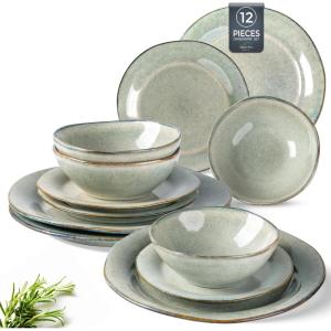 imageAmorArc Ceramic Dinnerware Sets Handmade Stoneware Reactive Glaze Plates and Bowls Set Scratch Resistant  Dishwasher ampamp Microwave Safe Dishes Set Service for 4 12pcReactive Glaze