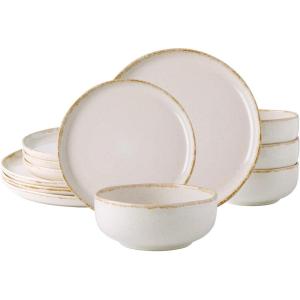 imageAmorArc Ceramic Dinnerware Sets Wavy Rim Stoneware Plates and Bowls Sets Highly Chip and Crack Resistant  Dishwasher ampamp Microwave ampamp Oven Safe Dishes set Service for 4 12pcCappuccino White
