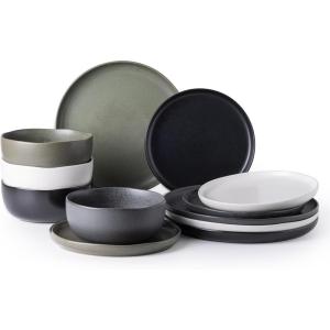 imageAmorArc Ceramic Dinnerware Sets Wavy Rim Stoneware Plates and Bowls Sets Highly Chip and Crack Resistant  Dishwasher ampamp Microwave ampamp Oven Safe Dishes set Service for 4 12pcMix Color